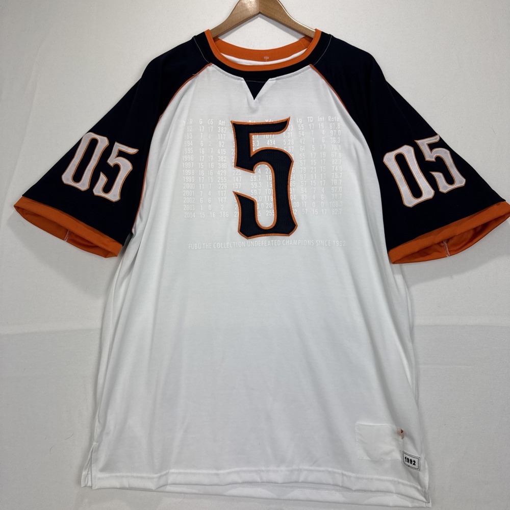 VTG FUBU 90s Denver Broncos Jersey 05 Sz XL White/ Orange Rare - Picture 1 of 12